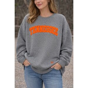 Pressbox Tennessee Volunteers Quilted Sweatshirt Womens XL Gray Orange Applique